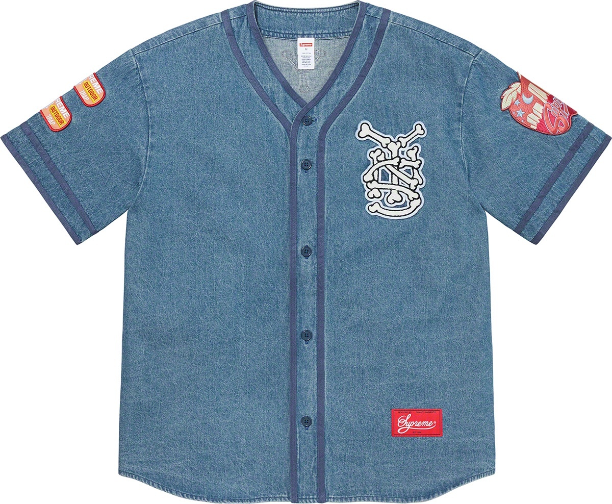 Patches Denim Baseball Jersey view 6